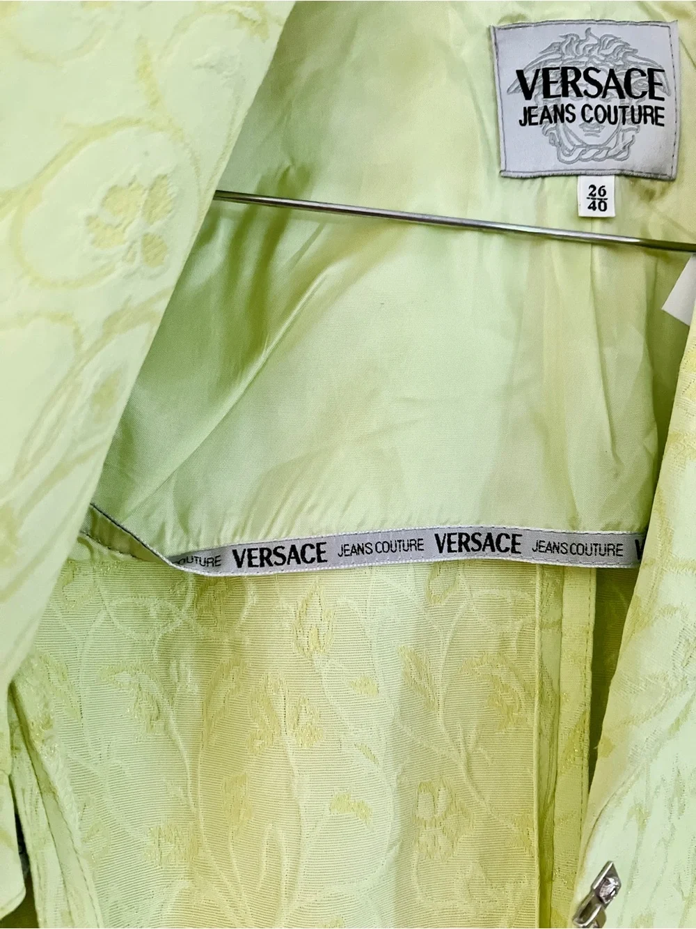 Vintage VERSACE JEANS COUTURE c. 1998 Medusa Hook Eye Metallic Jacquard Blazer